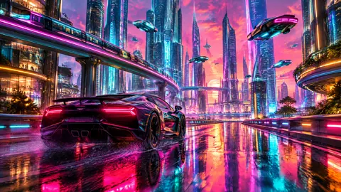 Sports Car in Neon City