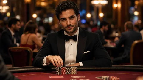 Tuxedo Man Arranging Poker Chips