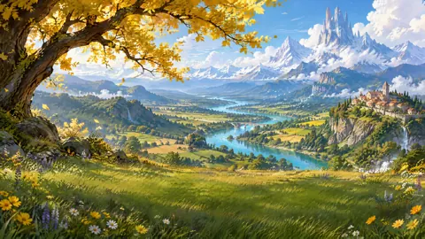 Golden Tree Over Mountain Valley