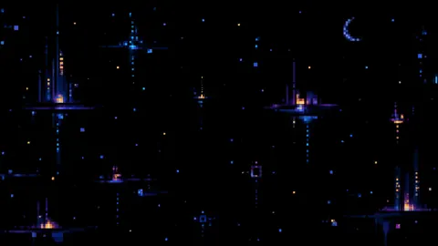 Glowing Pixel Blocks at Night
