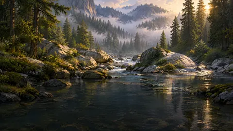 Misty River Through Granite Valley