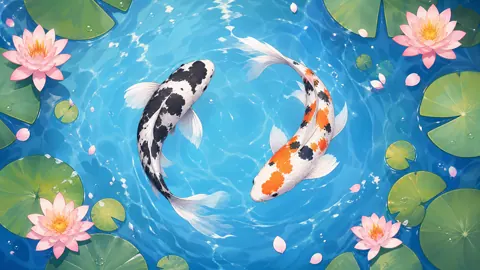Two Koi in Lily Pond