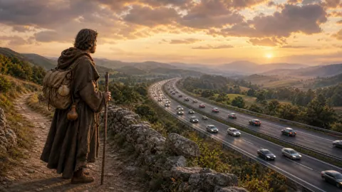 Pilgrim Over Santiago Highway