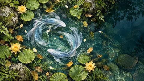 Silver-Blue Koi in Spring