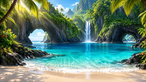 Tropical Cove With Waterfall