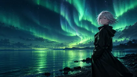 Silver-Haired Woman Under Aurora