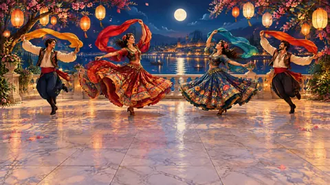 Folk Dancers With Colorful Scarves