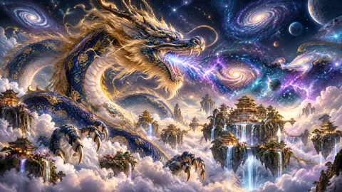 Celestial Dragon Over Pagodas