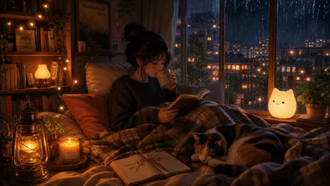 Woman Reading With Calico Cat