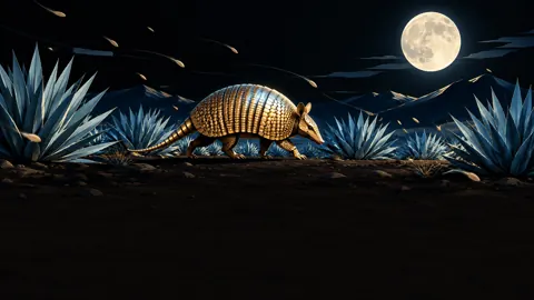 Golden Armadillo in Agave Field
