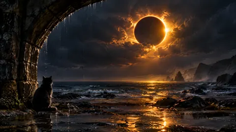 Black Cat Under Amber Eclipse