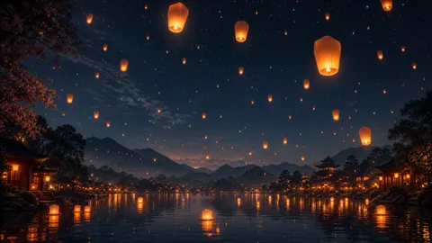 Chinese Lantern Village at Night
