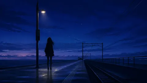 Anime Girl on Night Platform