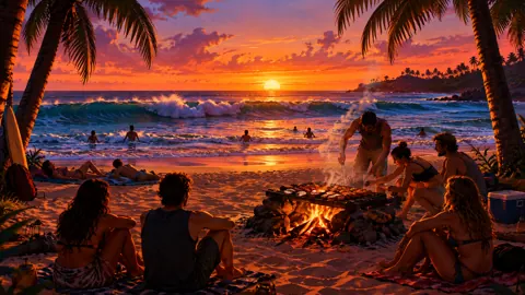 Tropical Beach Campfire Barbecue