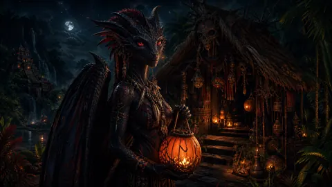 Black Wyvern With Pumpkin Lantern