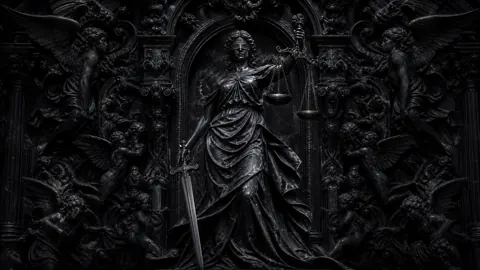 Lady Justice with Black Marble Angels