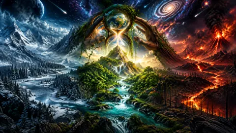 Fantasy Landscape With Glowing Hourglass