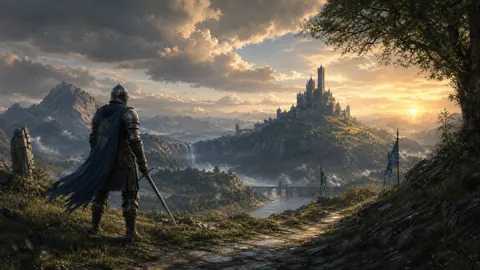 Knight Facing Hilltop Castle