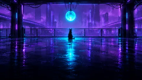 Black Cat Under Cyan Orb