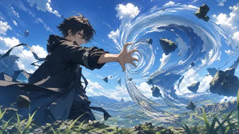 Anime Mage Over Mountain Valley
