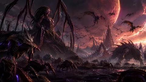 Zerg Broodmother Beneath Red Moon