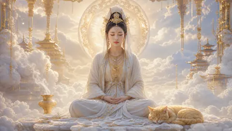 Guanyin With Sleeping Golden Cat