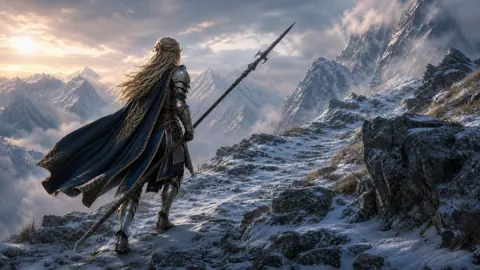 Elf Warrior on Snowy Path