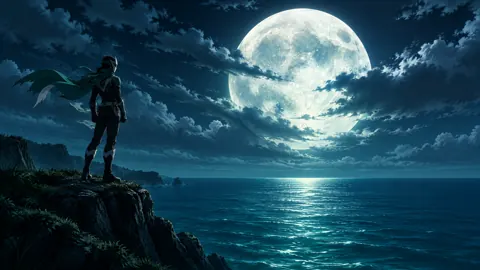 Masked Ranger Above Moonlit Sea