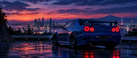 Blue Skyline GT-R Over Tokyo