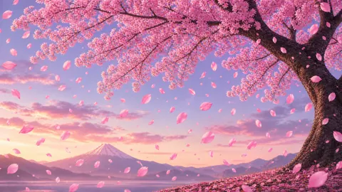 Cherry Blossom Lake Sunset
