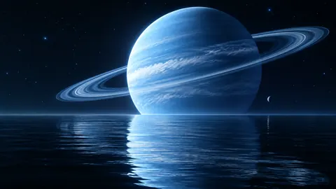 Ringed Planet Over Black Ocean