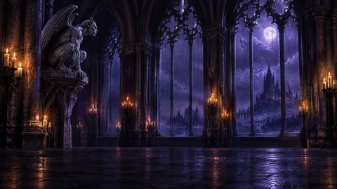 Marble Gargoyle Beneath Violet Moon