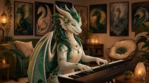 Wyvern Playing Keyboard Indoors