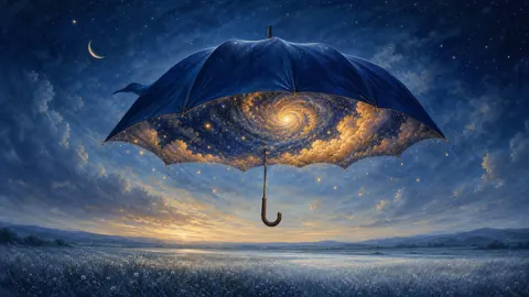 Galaxy Inside Blue Umbrella