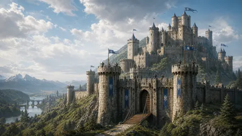 Medieval Castle Above River Valley