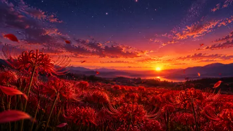 Crimson Spider Lilies at Sunset