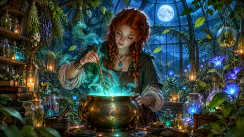 Red-Haired Alchemist in Greenhouse
