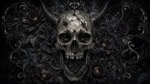 Horned Demon Skull With Spiders