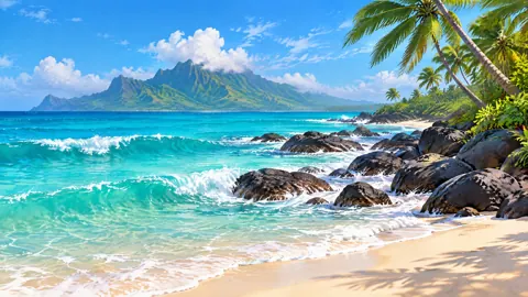 Tropical Beach With Volcanic Rocks