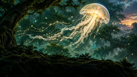 Giant Jellyfish in Emerald Forest