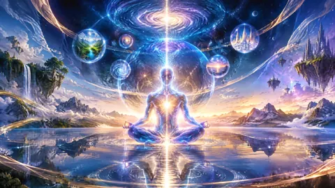Cosmic Meditator Above Lake