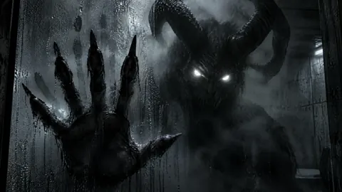 Horned Demon Behind Fogged Glass