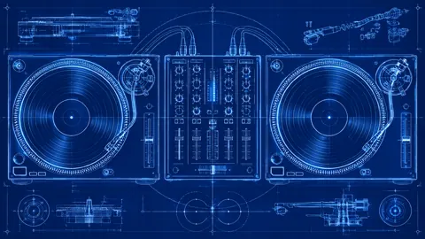 DJ Turntables Blueprint Grid
