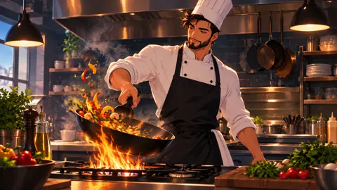 Chef Flambéing Stir-Fry