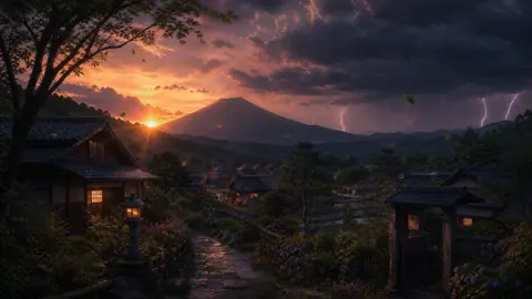 Japanese Village in Rainstorm