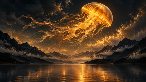 Amber Jellyfish Above Mountains