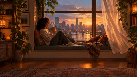 Woman With Mug at Sunset