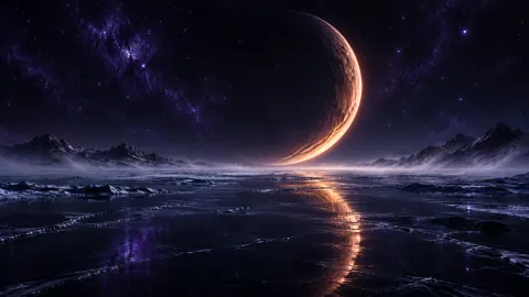Crescent Planet Over Black Ice