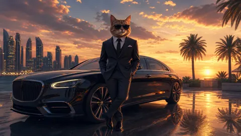 Cat Businessman by Waterfront