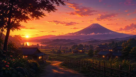 Mount Fuji Village Sunset